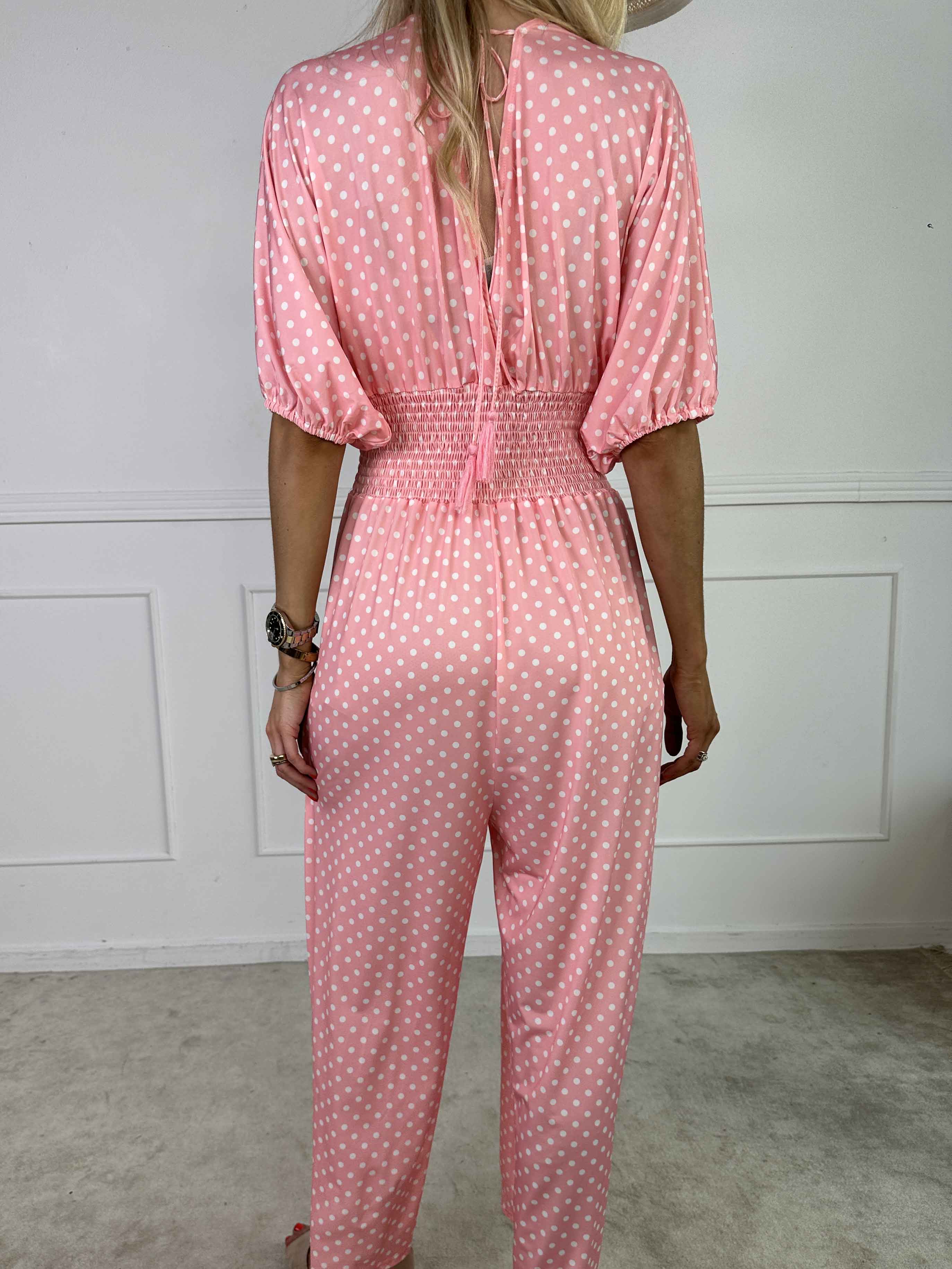 Grace - Buksedragt i elastisk stof med hvide prikker